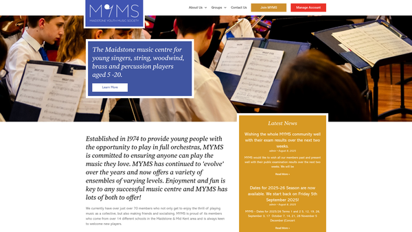 Screenshot of the Maidstone Youth Music Society website