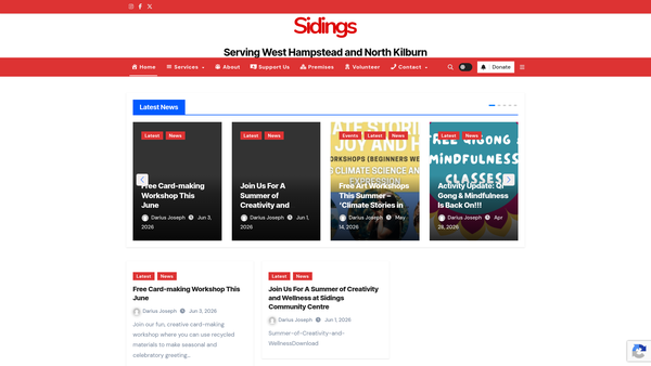 Screenshot of the The Sidings Community Centre website