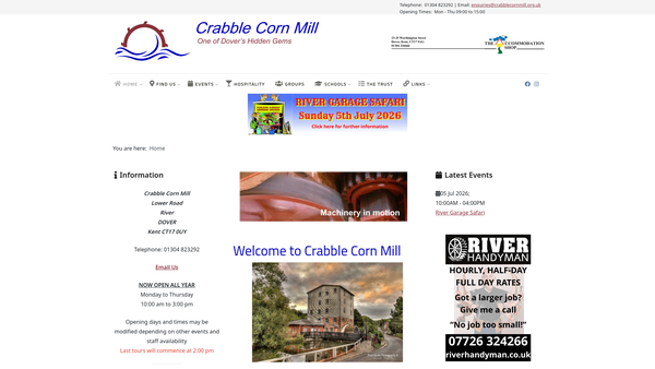 Screenshot of the The Crabble Corn Mill Trust website