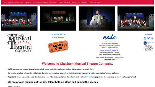 Screenshot of the Chesham Musical Theatre Company website