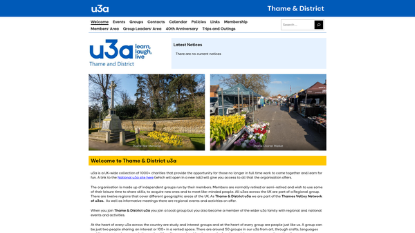 Screenshot of the Thame & District U3A website