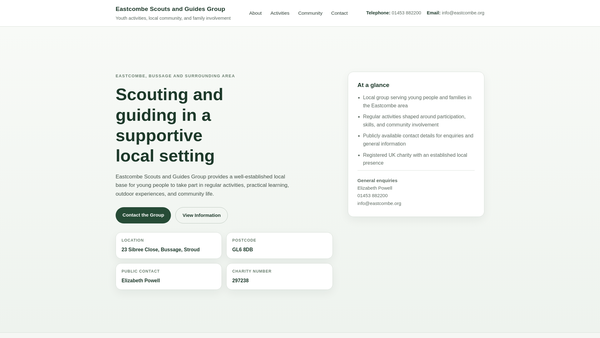 Screenshot of the Eastcombe Scouts And Guides Group website