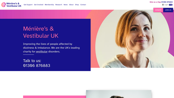 Screenshot of the Meniere's & Vestibular UK website