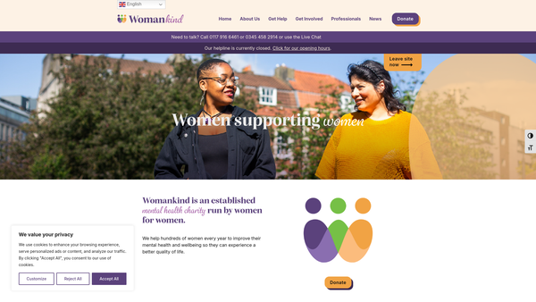 Screenshot of the Womankind website
