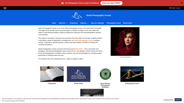 Screenshot of the Bristol Photographic Society website
