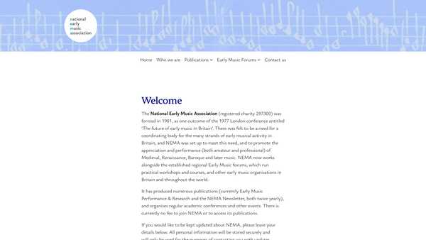 Screenshot of the National Early Music Association website