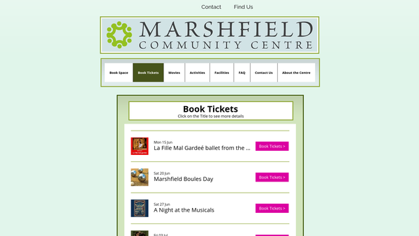 Screenshot of the Marshfield Community Centre Association website