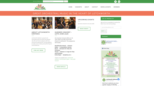 Screenshot of the Letchworth Sinfonia website