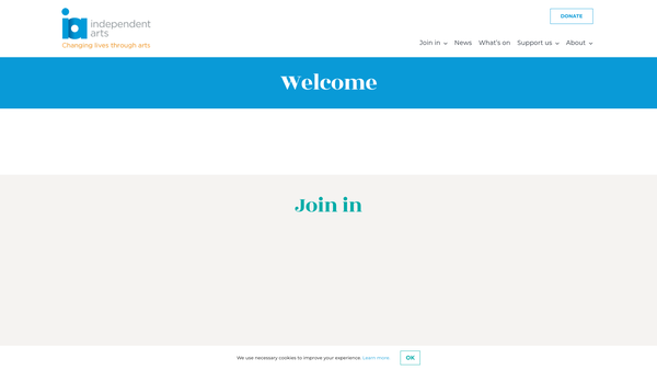 Screenshot of the Independent Arts website
