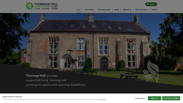 Screenshot of the Thornage Hall Independent Living website