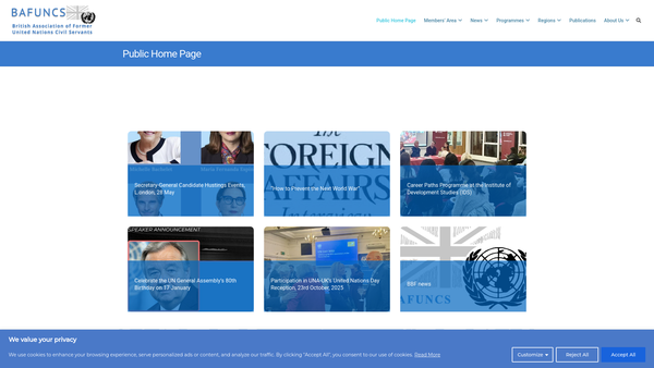 Screenshot of the British Association Of Former United Nations Civil Servants Benevolent Fund website