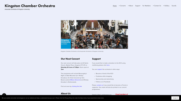 Screenshot of the Kingston Chamber Orchestra website