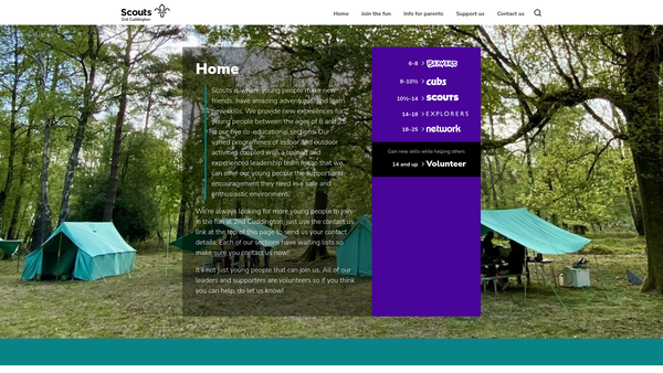 Screenshot of the 2nd Cuddington (Rowe) Scout Group website