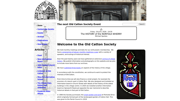 Screenshot of the Old Catton Society website