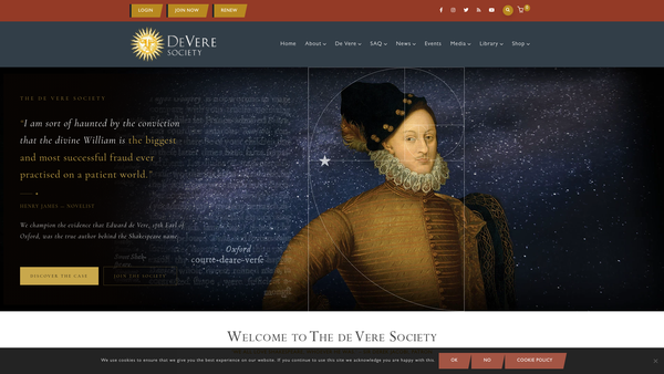 Screenshot of the The De Vere Society website