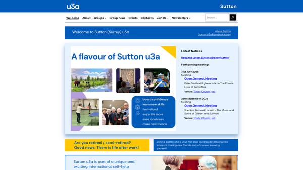 Screenshot of the Sutton U3A website