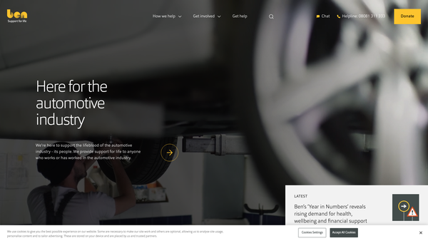 Screenshot of the Ben - Motor And Allied Trades Benevolent Fund website