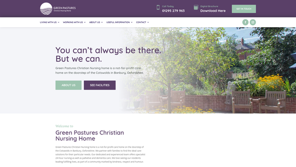 Screenshot of the Green Pastures website