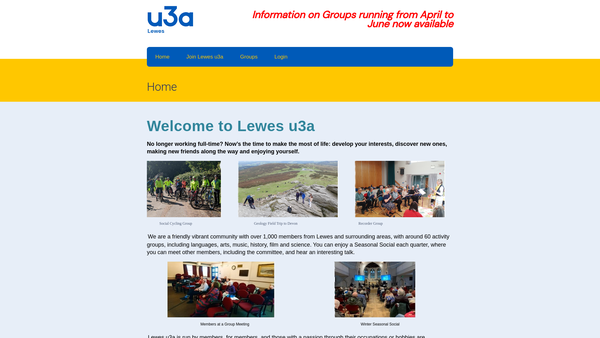 Screenshot of the Lewes U3A website