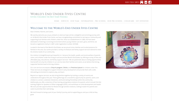 Screenshot of the Worlds End Under Fives Centre website