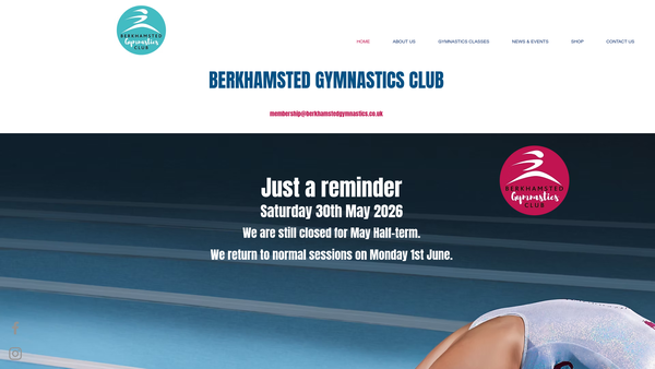 Screenshot of the The Berkhamsted Gymnastics Club website
