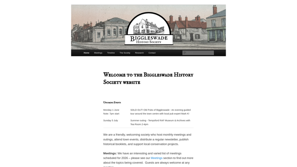 Screenshot of the Biggleswade History Society website