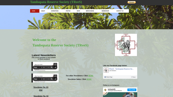 Screenshot of the Tambopata Reserve Society website