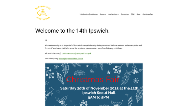 Screenshot of the 14th Ipswich (St Augustine's) Scout Group website