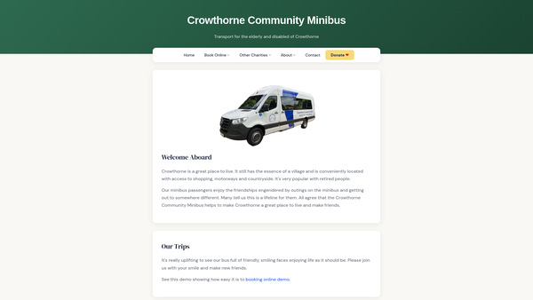 Screenshot of the Crowthorne Community Minibus website