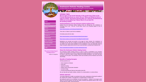 Screenshot of the Andreasen Centre For Wholistic Health website