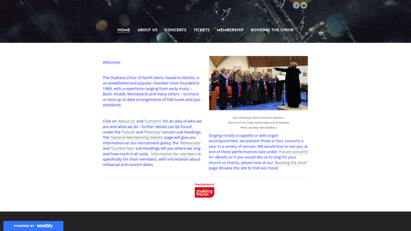 Screenshot of the The Orpheus Choir website