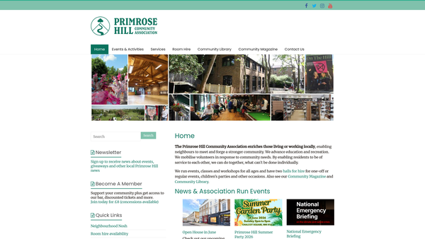 Screenshot of the Primrose Hill Community Association website