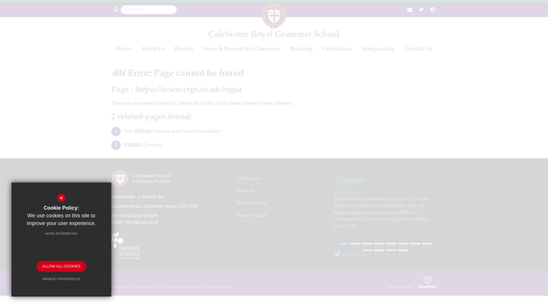 Screenshot of the Colchester Royal Grammar School Association website