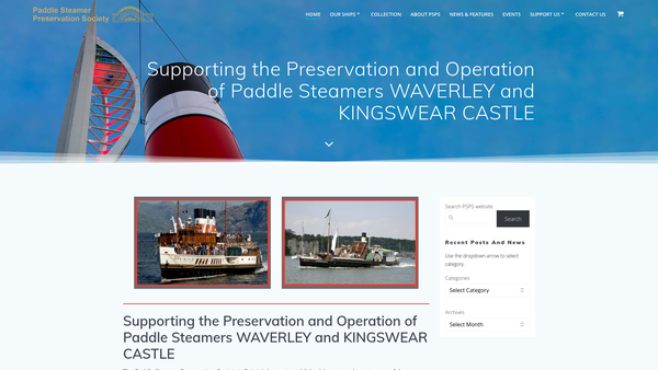 Screenshot of the The Paddle Steamer Preservation Society website