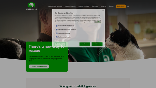 Screenshot of the Woodgreen Pets Charity website