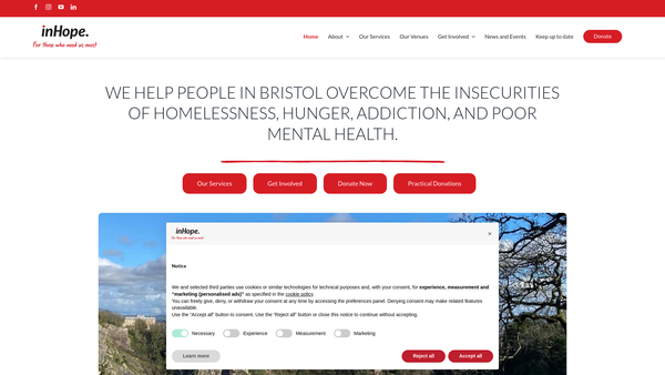 Screenshot of the inHope (Bristol) Limited website