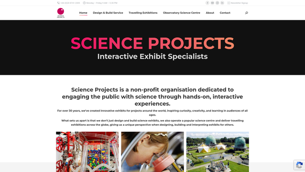 Screenshot of the Science Projects website