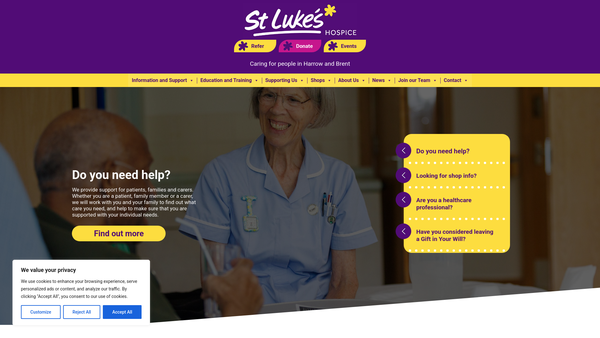 Screenshot of the St Luke's Hospice (Harrow And Brent) Ltd website