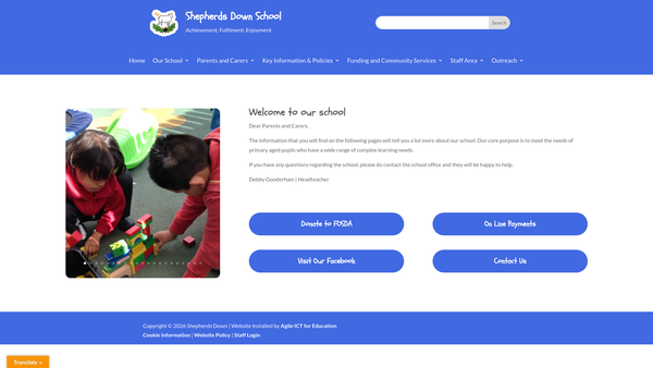 Screenshot of the Shepherds Down School Fund website