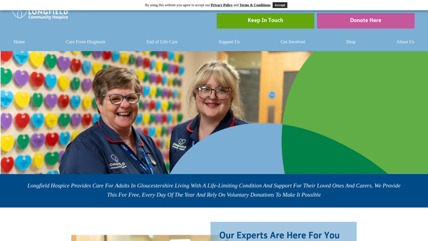 Screenshot of the Longfield Hospice Care website