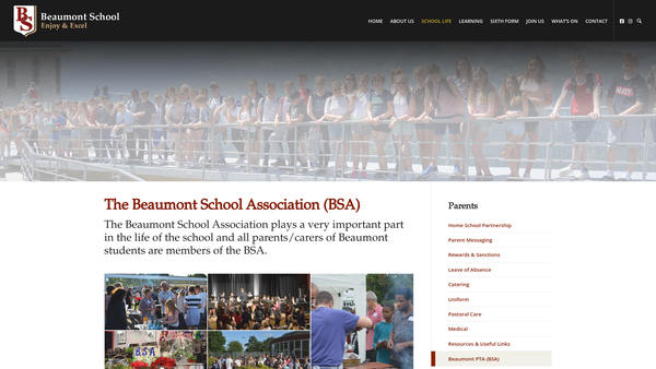 Screenshot of the Beaumont School Association website