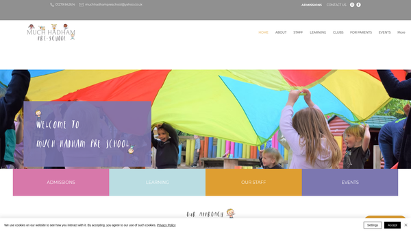 Screenshot of the Much Hadham Pre-School website