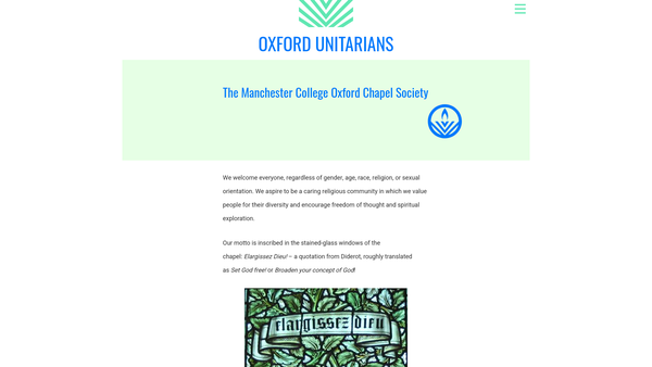 Screenshot of the Manchester College Oxford Chapel Society website
