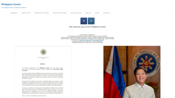 Screenshot of the Philippine Centre (Tagpuang Pilipino) website