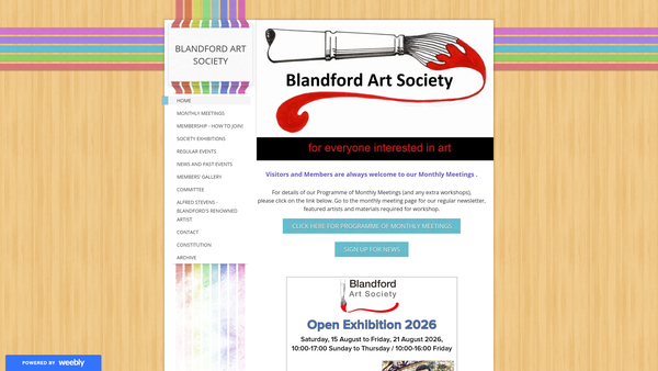 Screenshot of the Blandford Art Society website