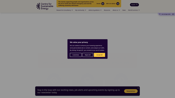 Screenshot of the Centre For Sustainable Energy website