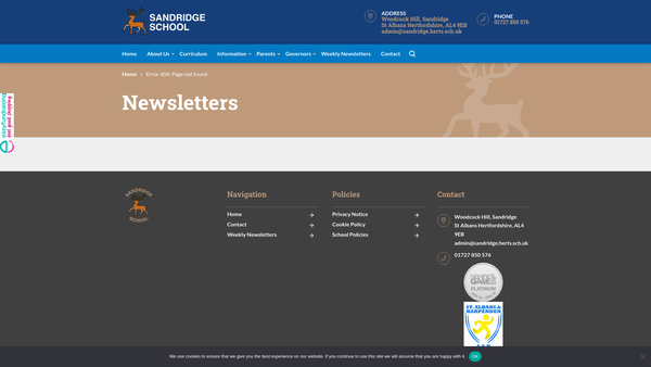 Screenshot of the Sandridge J M I School Parent Teacher Association website