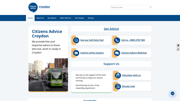 Screenshot of the Croydon Citizens Advice Bureaux Limited website