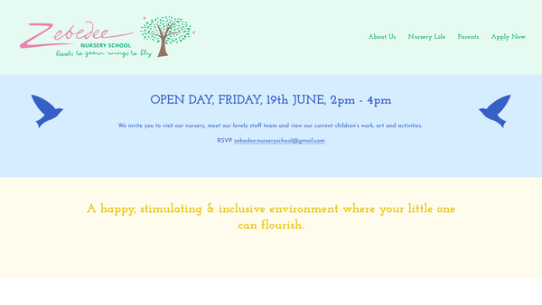 Screenshot of the Zebedee Nursery School Trust website