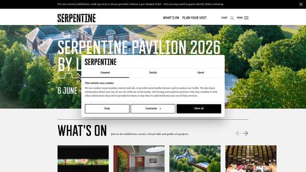 Screenshot of the The Serpentine Trust website